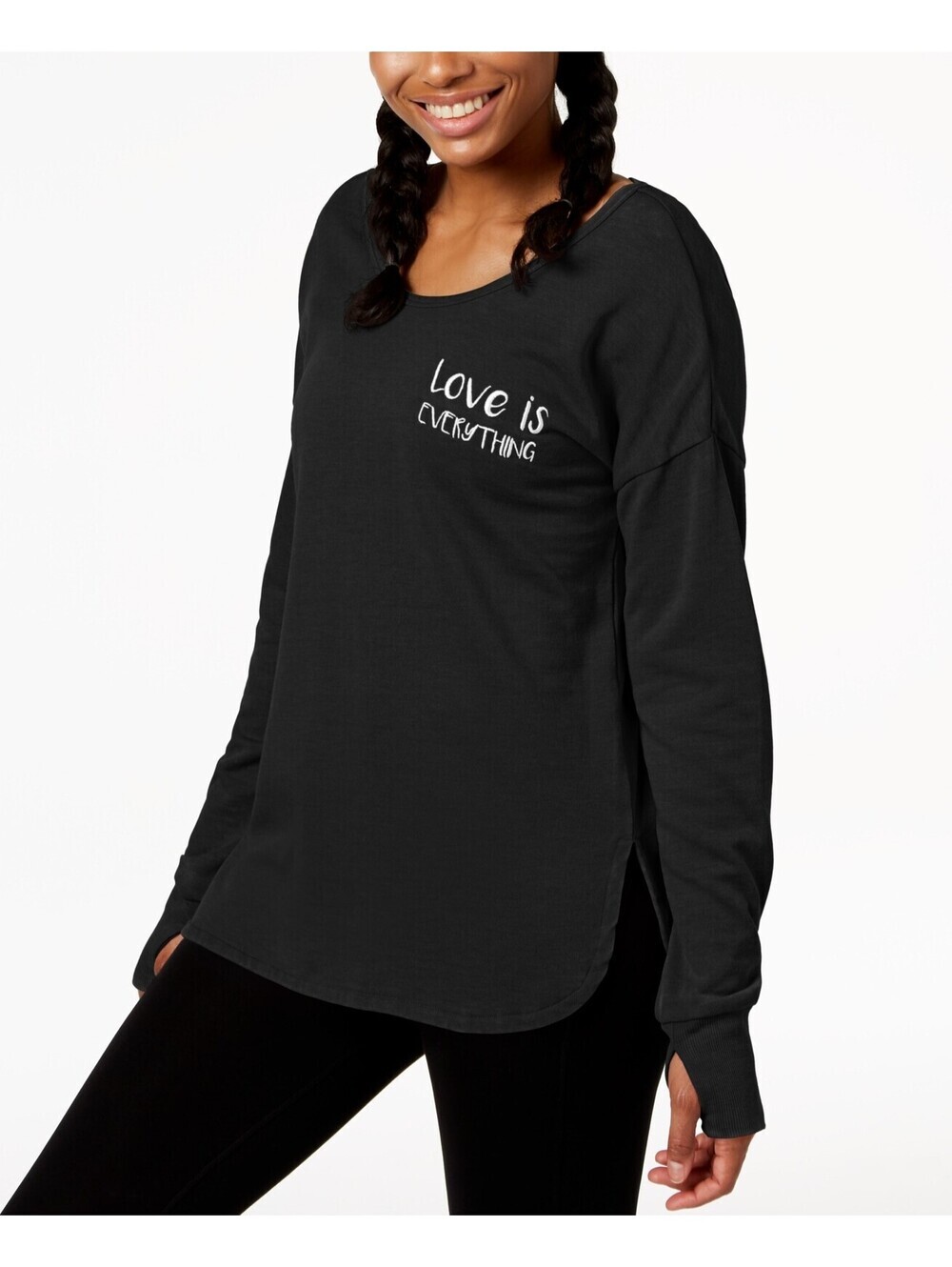 Ideology Womens Graphic Strappy-Back Long-Sleeve Top Size S